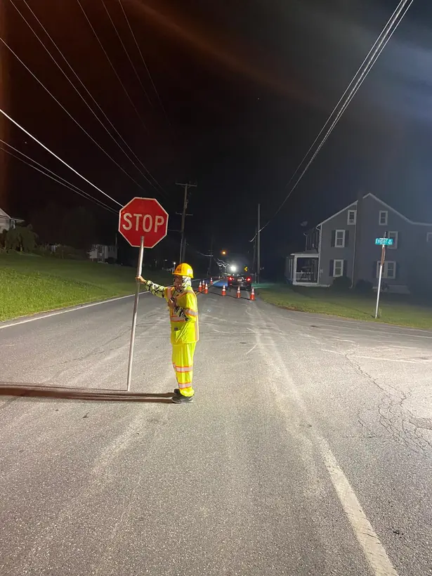 Night flagging operations with stop sign