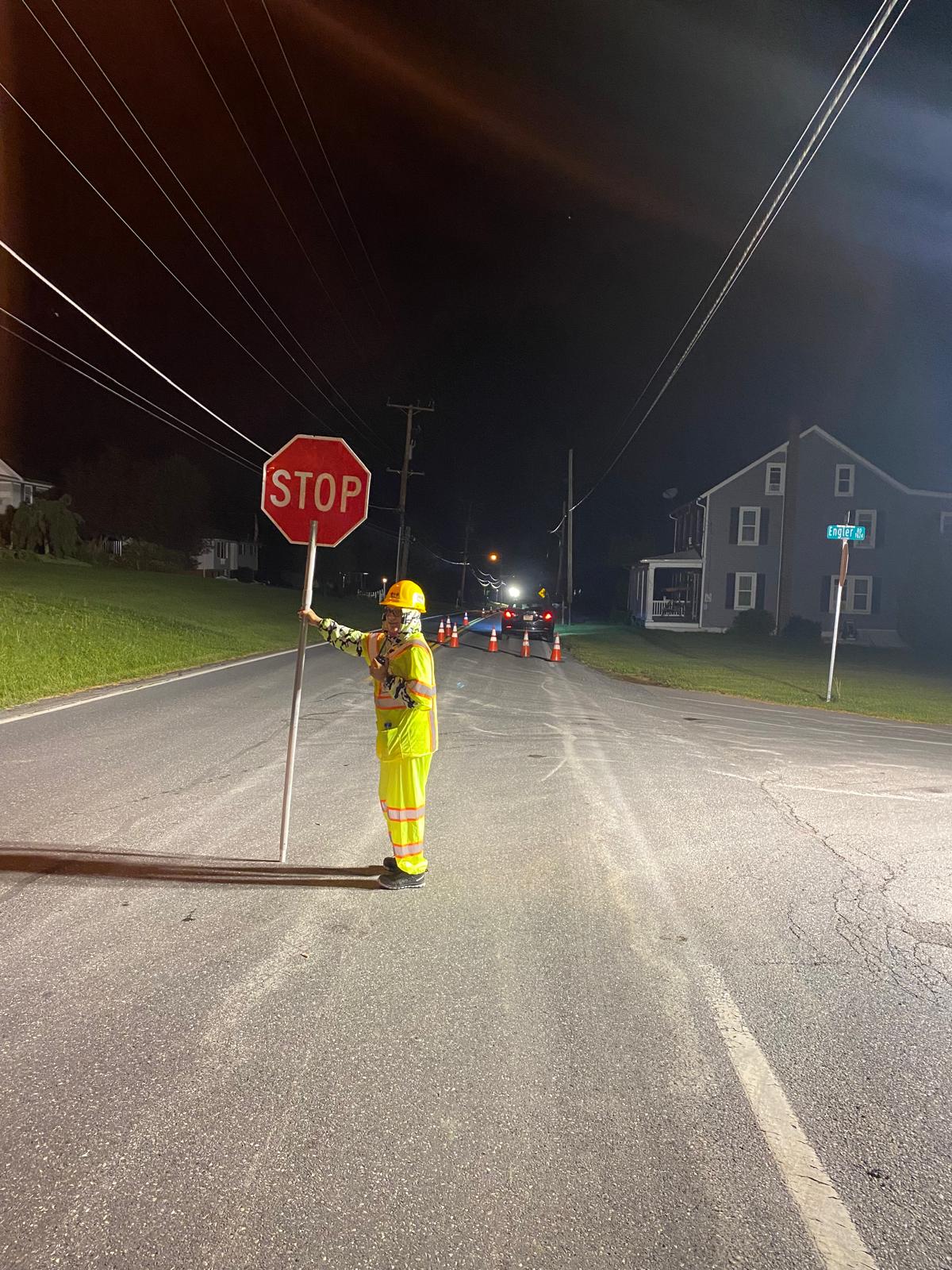 Night flagging operations with stop sign